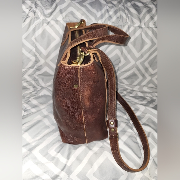 AUTHENTIC PORTLAND LEATHER GOODS  CROSSBODY / SATCHEL ZIP TOP TOTE BROWN - Picture 12 of 16